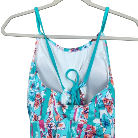Land's End Capri Aqua Orchid Stripe Teal Blouson Tankini Swimwear Womens Size 14 - Picture 7 of 12